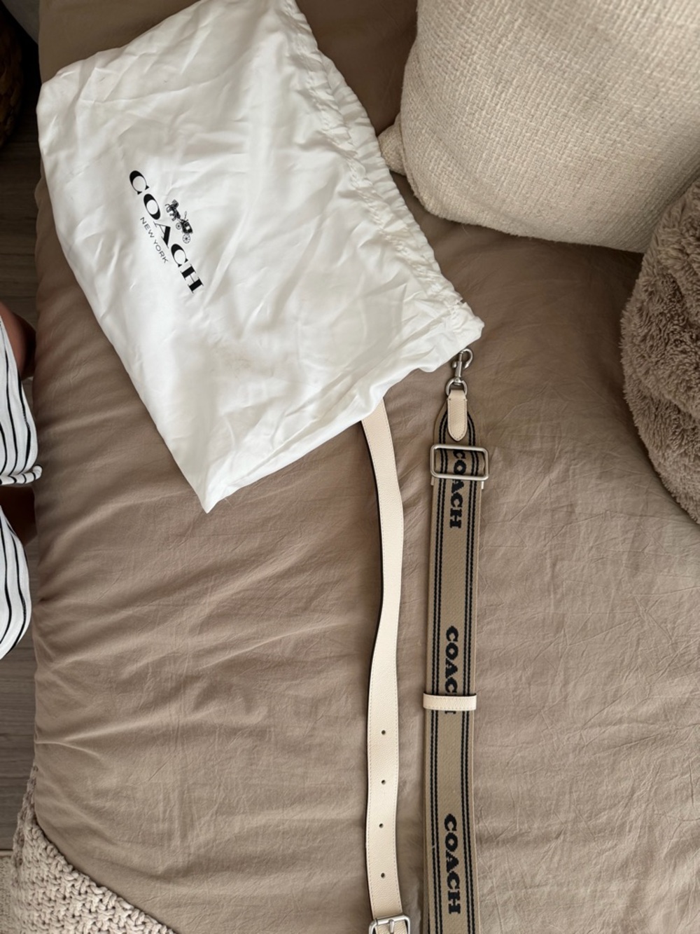COACH Beige and Black Canvas Logo Adjustable Crossbody Straps